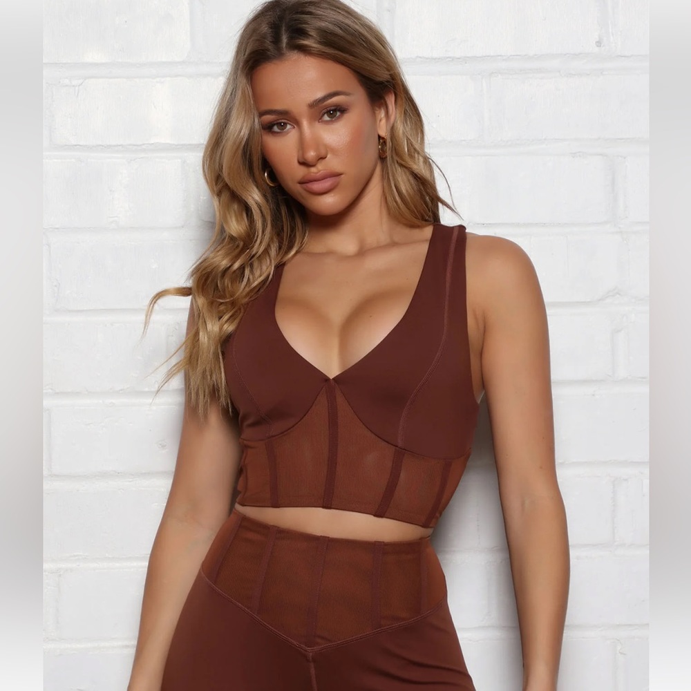 NWT Fashion Nova (NovaSport) Coveted Corset Super Soft Sports Bra - Chocolate